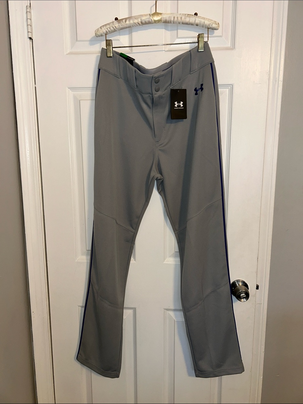 Under Armour RELAXED FIT GRAY W/ ROYAL BLUE PIPING NEVER WORN Baseball Pants